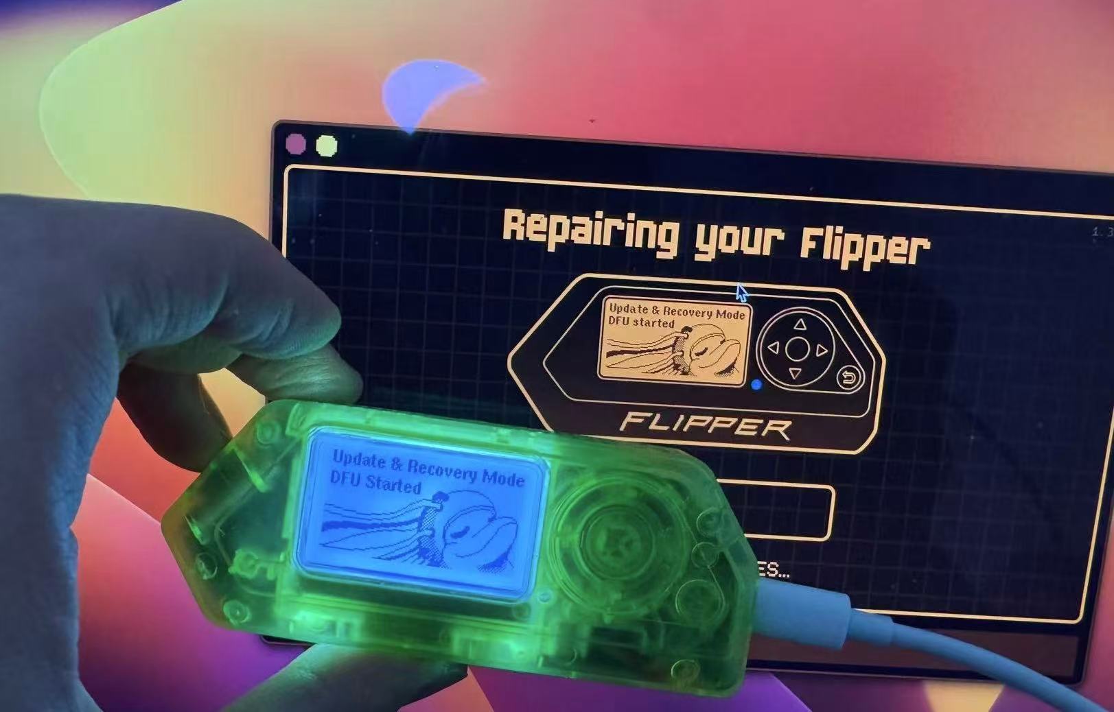 Flipper Zero with a colorful shell